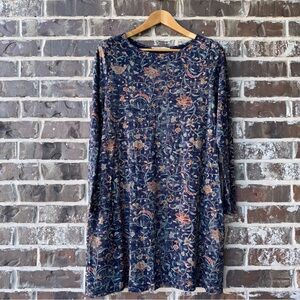 Peruvian Connection Floral Print Dress Long Sleeve Boho A-Line size Large